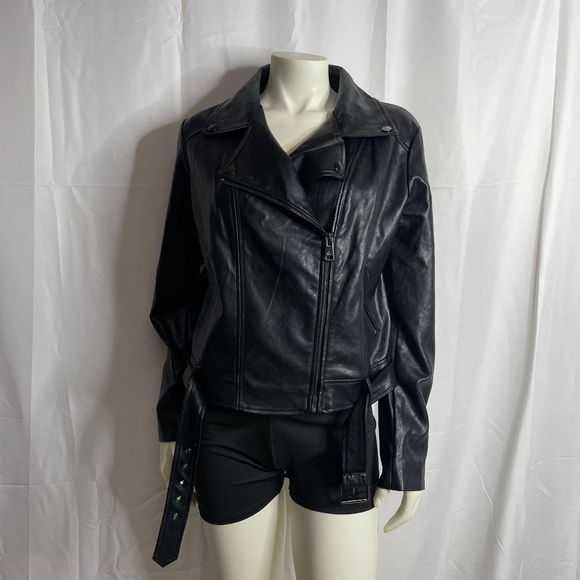 Elodie Jackets & Blazers - Elodie Belted Vegan Leather Moto Jacket Size L